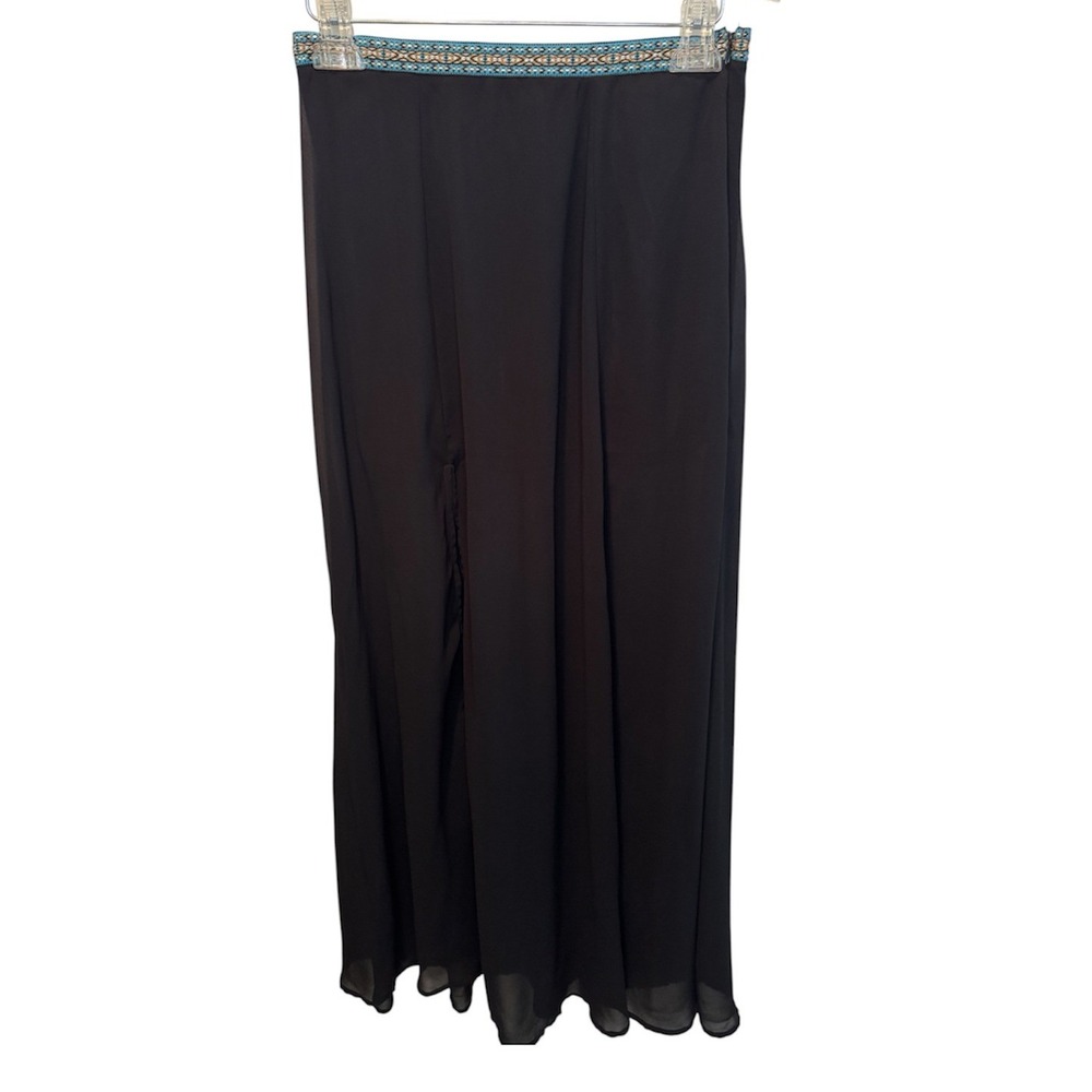 Umgee Black Chiffon Sheer Maxi Skirt Embroidered Waist High Slit M Witchy Goth